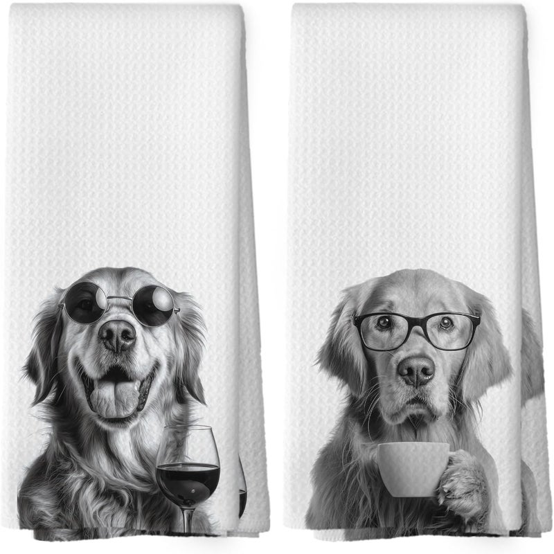 Mcehtle Funny Golden Retriever Kitchen Towels Set of 2, Funny Dog Kitchen Accessories, Coffee Station Wine Bar Decor, Dog Chef Gift Hand Towel, Dining Room Decorative Tea Towel Dish Towels 16x24 Inch - Image 1